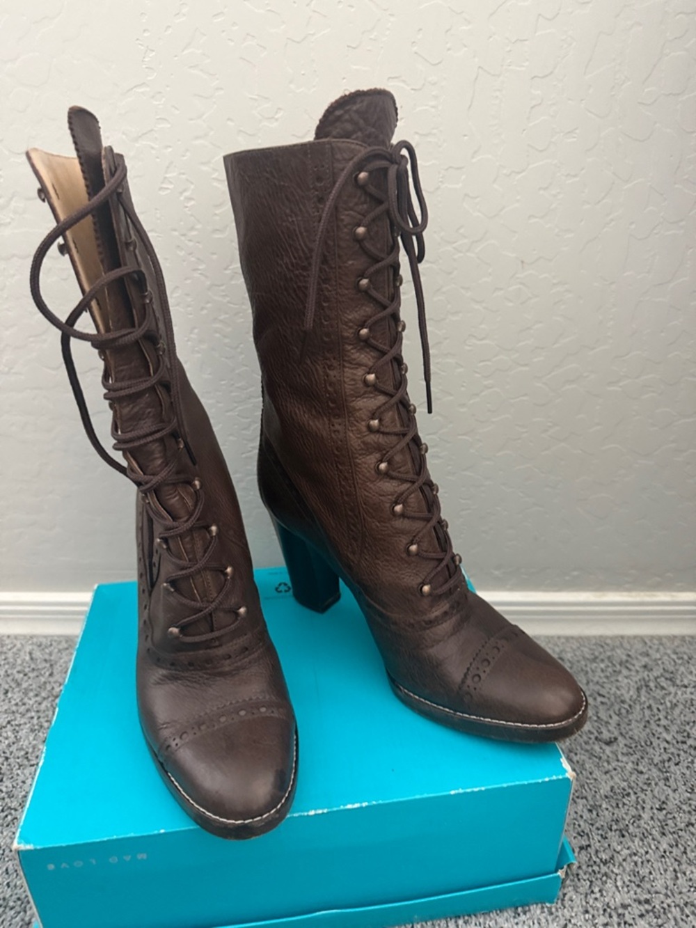 Michael Kors Dark Brown Italian Leather Lace-Up Heeled Boots